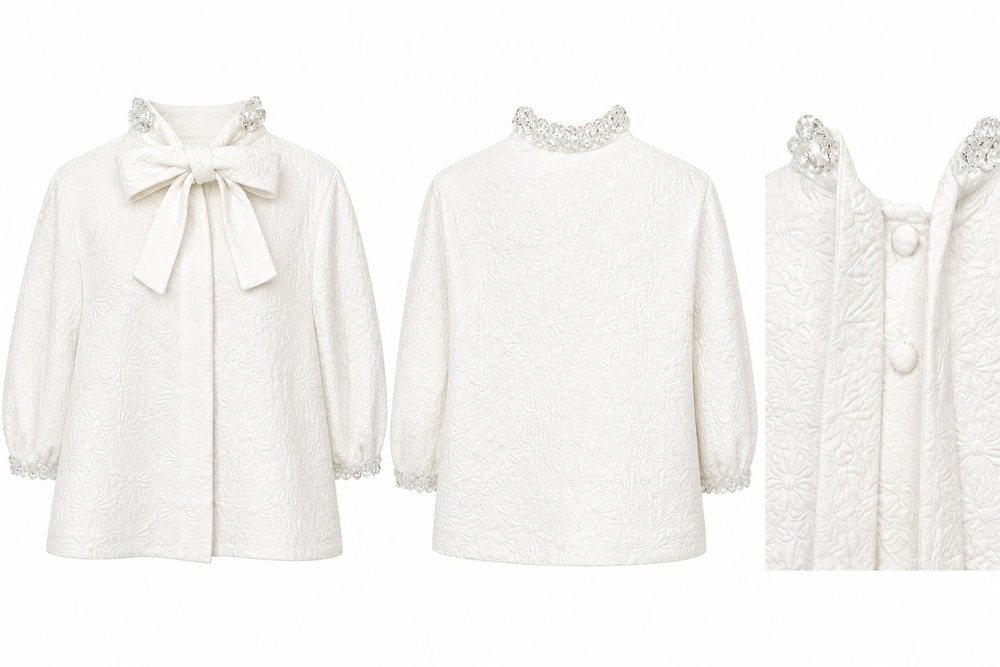 Simone Rocha Floral Matelassé Bow Top | Crystal Embellished | UK 10